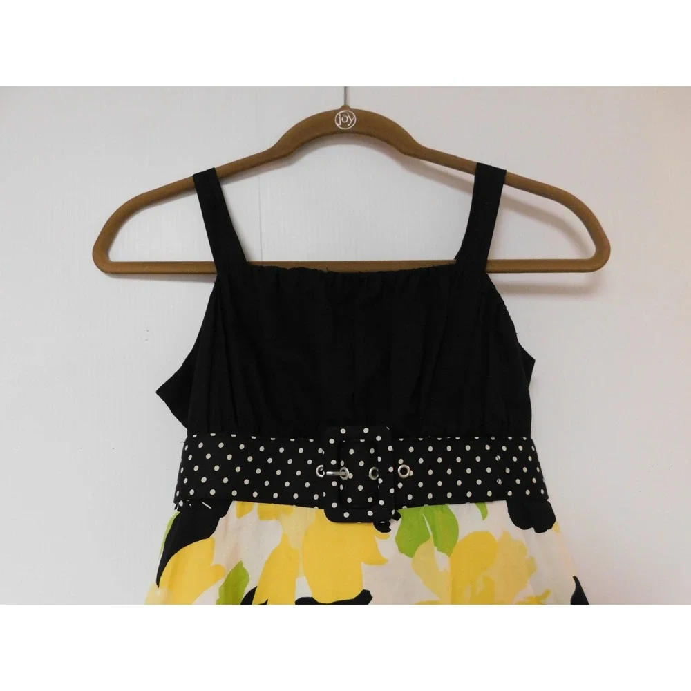 Justice Sleeveless Dress Girls Size 14 Yellow and‎ Black flowers Belted